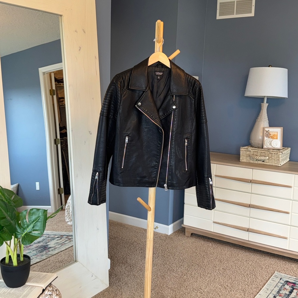 Topshop Black Faux Leather Biker Jacket